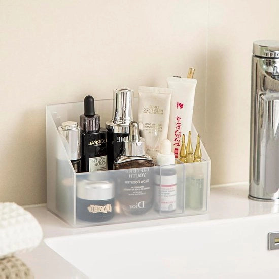 Organizzatore per trucchi 2-pack con contenitore in plastica trasparente e cassettino interno mobile - bianco e trasparente - per tavolo di trucco e armadio della stanza da bagno
