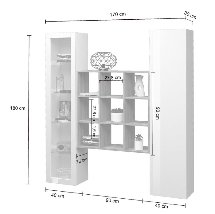 Parete Attrezzata Soggiorno 170x30x180 cm Maruska n°25 Bianco Lucido