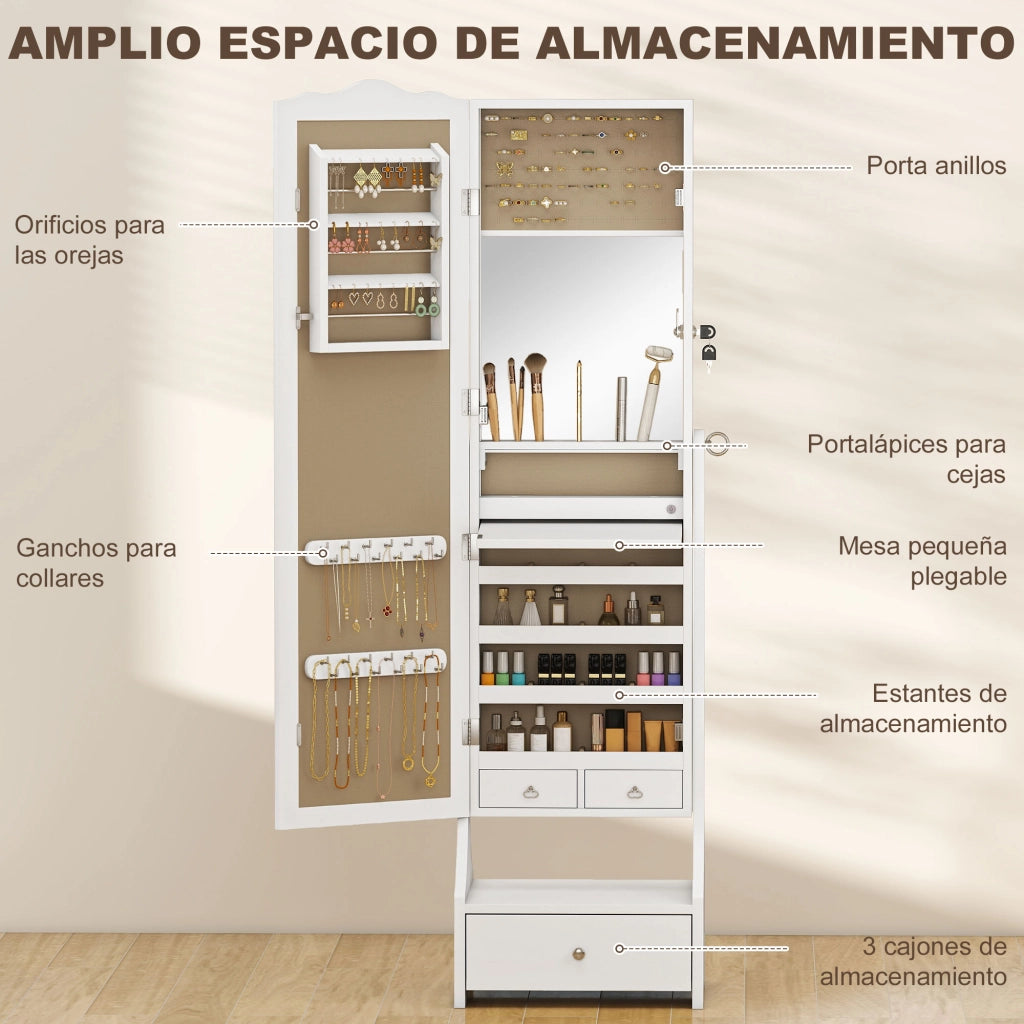 Armadio per gioielli con specchio a LED e cassetti ¨C Zephmum ¨C Bianco