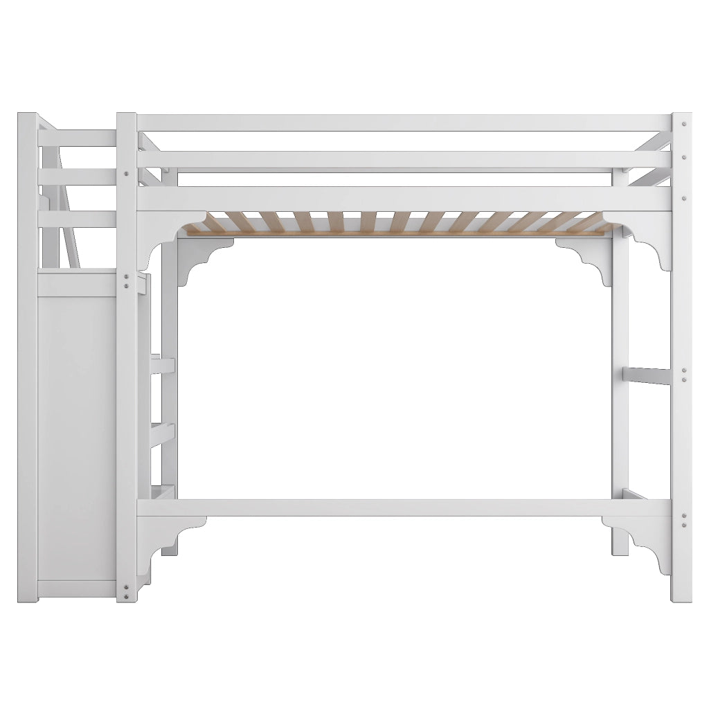 DESMIU Letto a soppalco 140 × 200 cm 2 posti con armadio, scala contenitore, senza materasso, bianco
