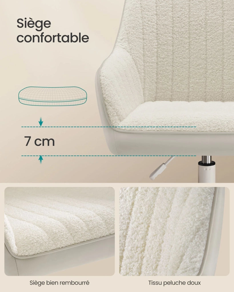 Sedia da ufficio con superficie in velluto sedia girevole seduta ergonomica imbottitura in schiuma altezza regolabile beige 12_0004852