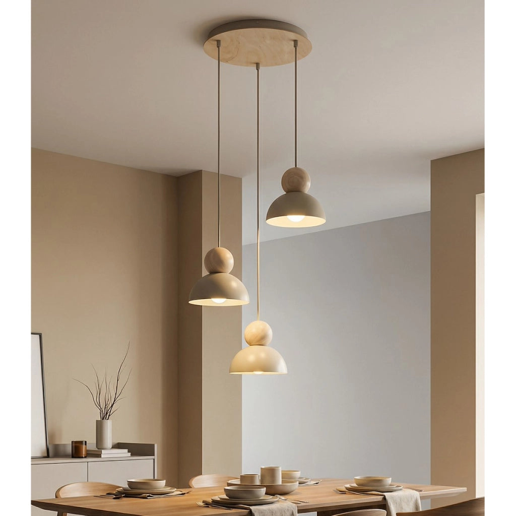 Lampada a sospensione KAKI in acciaio mokka e legno naturale