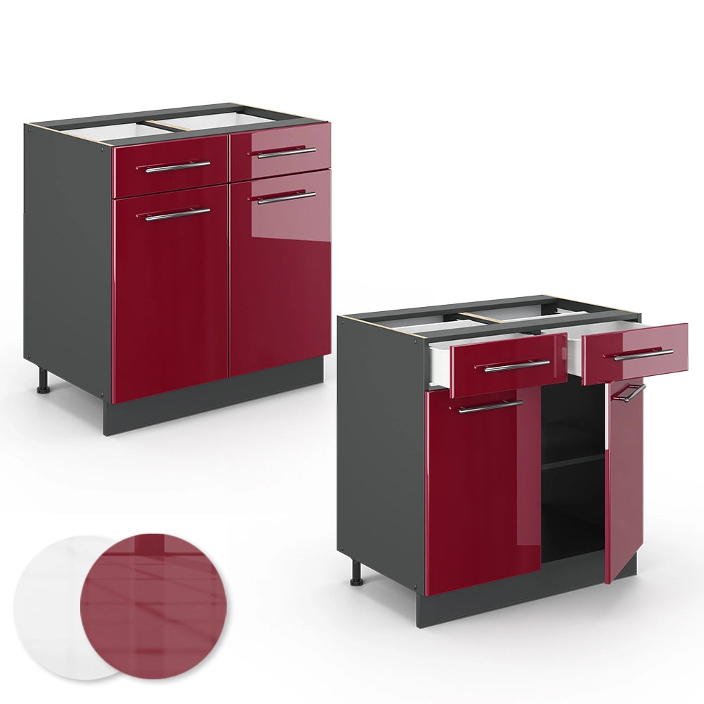 Vicco Mobiletto base per cucina Rosso bordeaux lucido 80 cm senza piano di lavoro