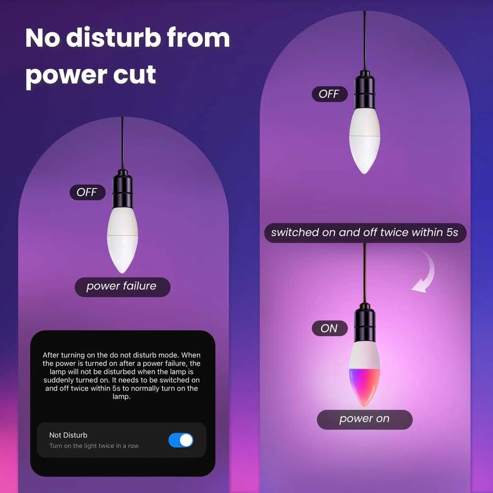 Lampada Led Matter E14, RGB+CW, Matter WIFI 2.4G TUYA, Smart Life, Apple Home, Google Home, Alexa, SmartThings, AC 90-250V, 50/60HZ, 6W, 37X106mm, IP20, MU11406
