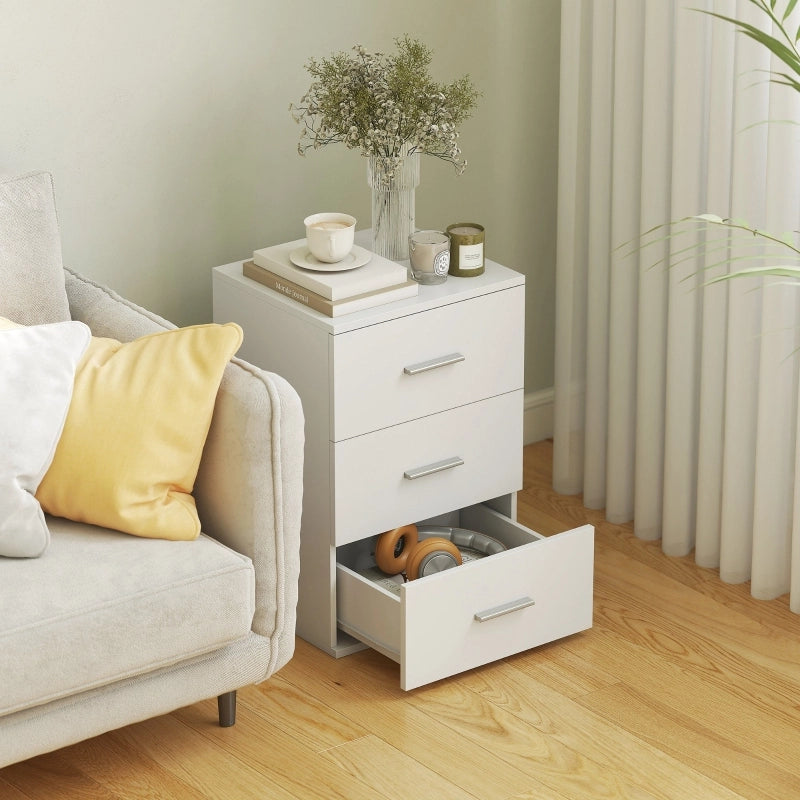 Comodino con 3 cassetti in MDF bianco, con piedini antiscivolo e bande antiribaltamento, per camera, 40 × 35 × 60 cm
