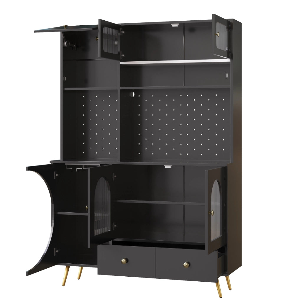 Credenza alta con LED, prese USB e 2 prese AC, 120×40×176 cm, nero