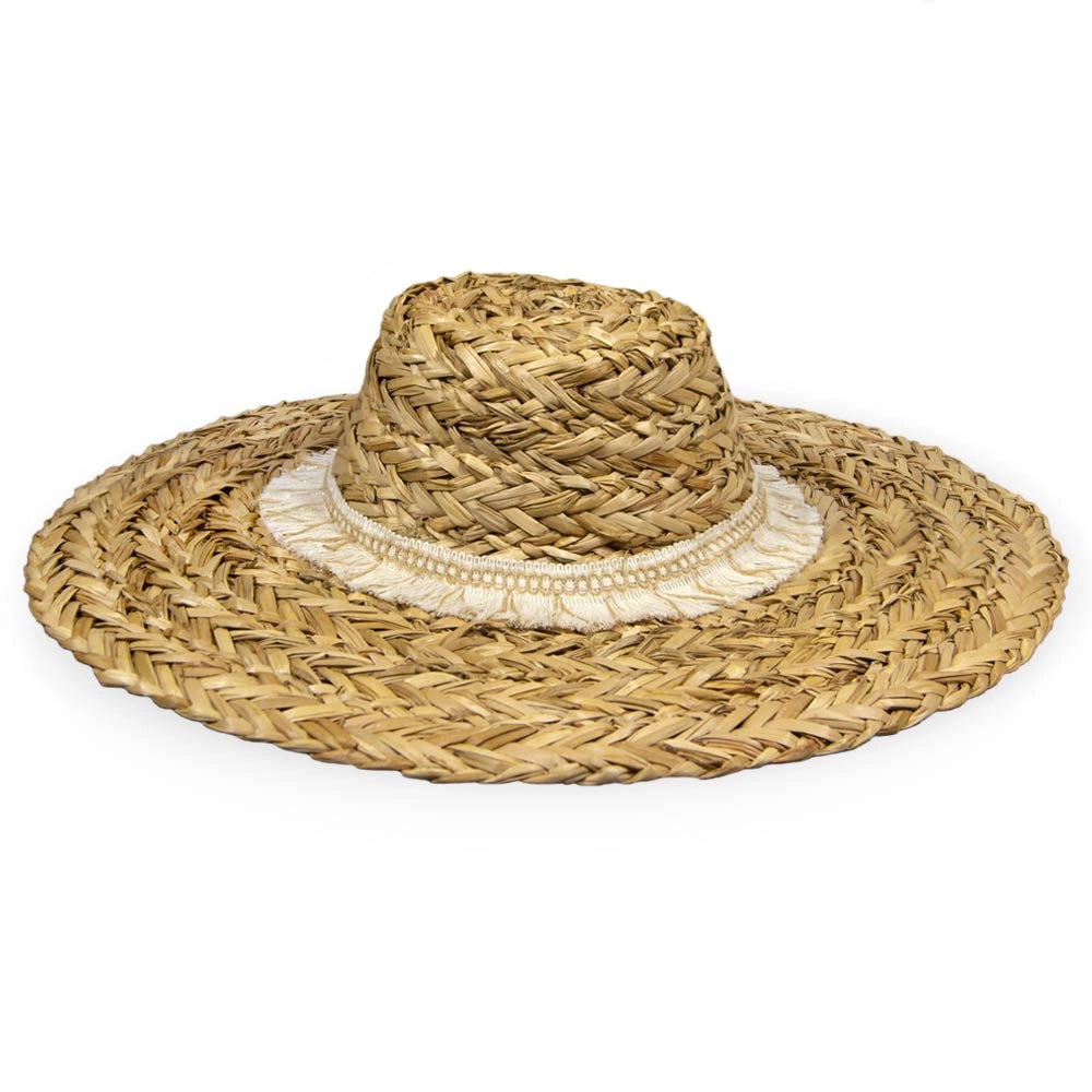 Borsa con Cappello Mare in omaggio in Paglia Intrecciata con Nappe in Cotone
