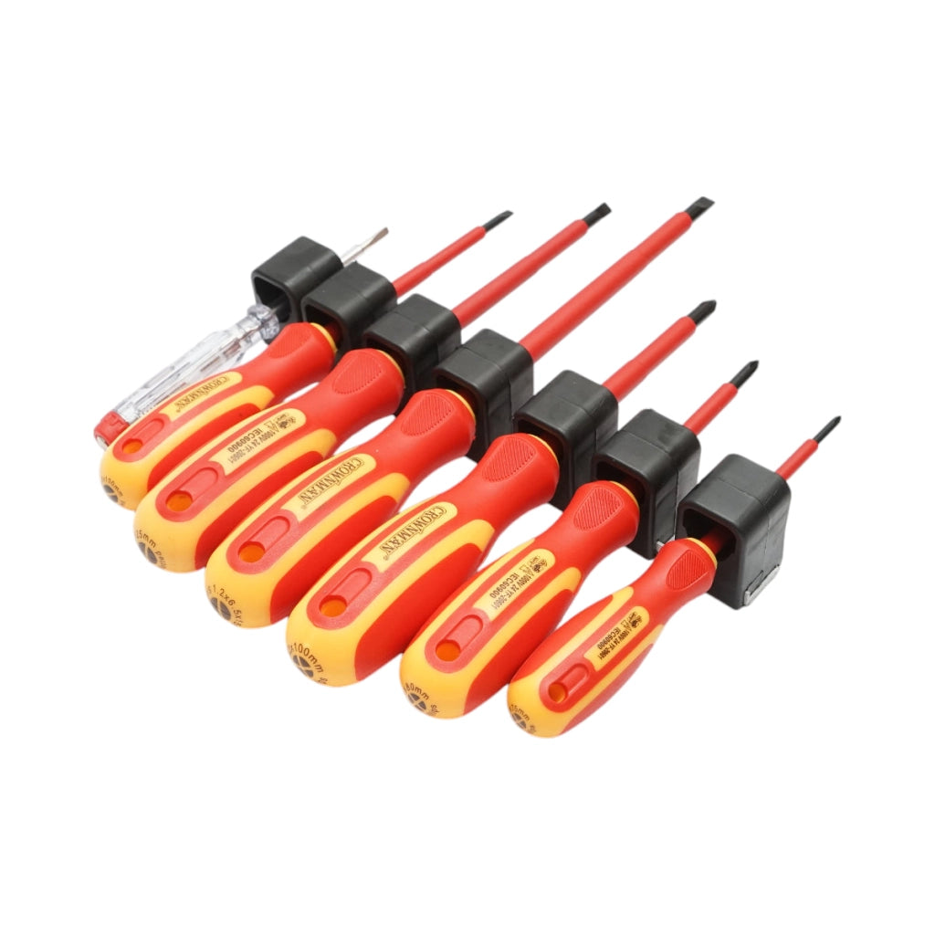 Set di 7 cacciaviti isolati 1000V per elettricisti, diritti e a croce con punta magnetica Cr-V Crownman