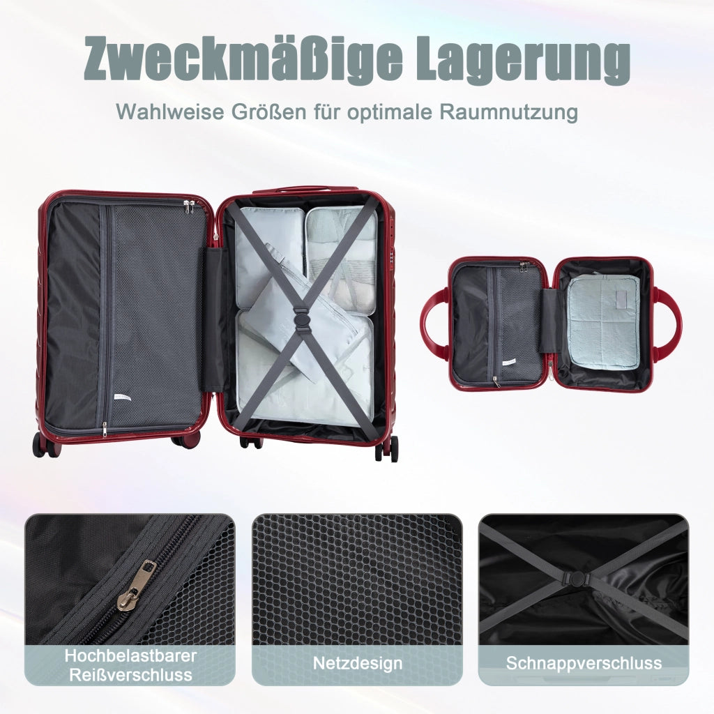Set di due valigie girevoli in ABS da 14"/19" con lucchetto a combinazione e trousse da 14" (bordeaux)