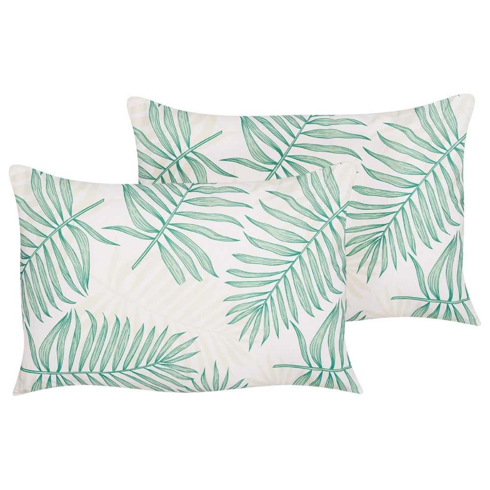 Set di 2 cuscini da esterno in tessuto di  poliestere beige e verde con motivo a foglia di palma 40 x 60 cm esterno interno giardino