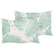 Set di 2 cuscini da esterno in tessuto di  poliestere beige e verde con motivo a foglia di palma 40 x 60 cm esterno interno giardino