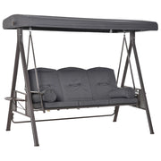 Dondolo da Giardino 3 Posti 208x120x172 cm Tetto Regolabile Portabicchieri e Cuscini Grigio