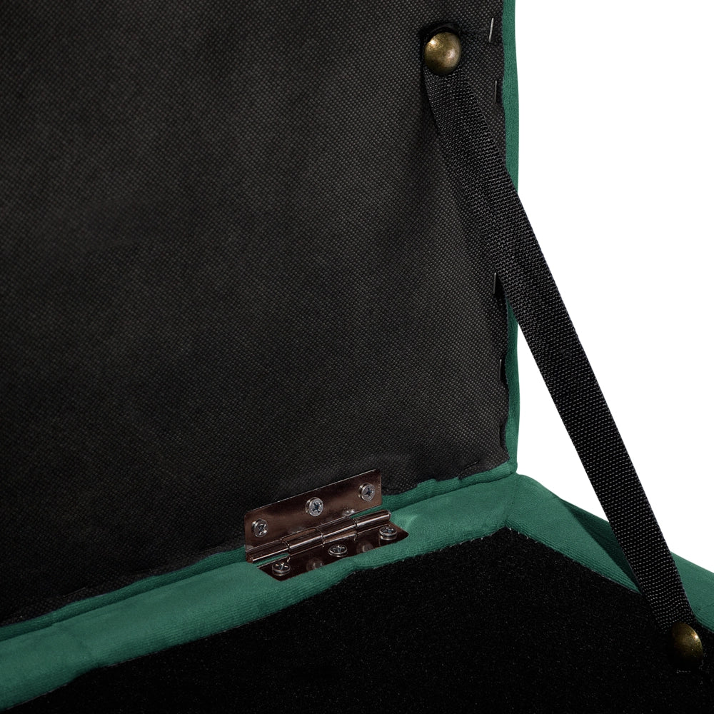 Panca per camera da letto con tappezzeria trapuntata in velluto verde ottomana con contenitore