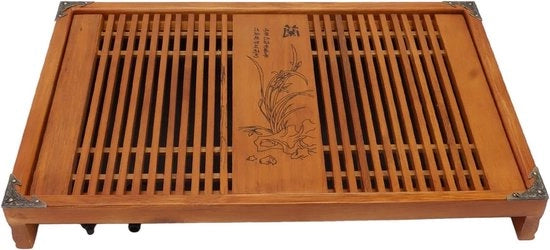 Tavolo da Tè in Legno con Fusto di Scarico - Grande 28x43cm - Decorazione per la Casa Tavolo da Tè in Legno Set - Ambiente di Casa - Orchidea Gialla