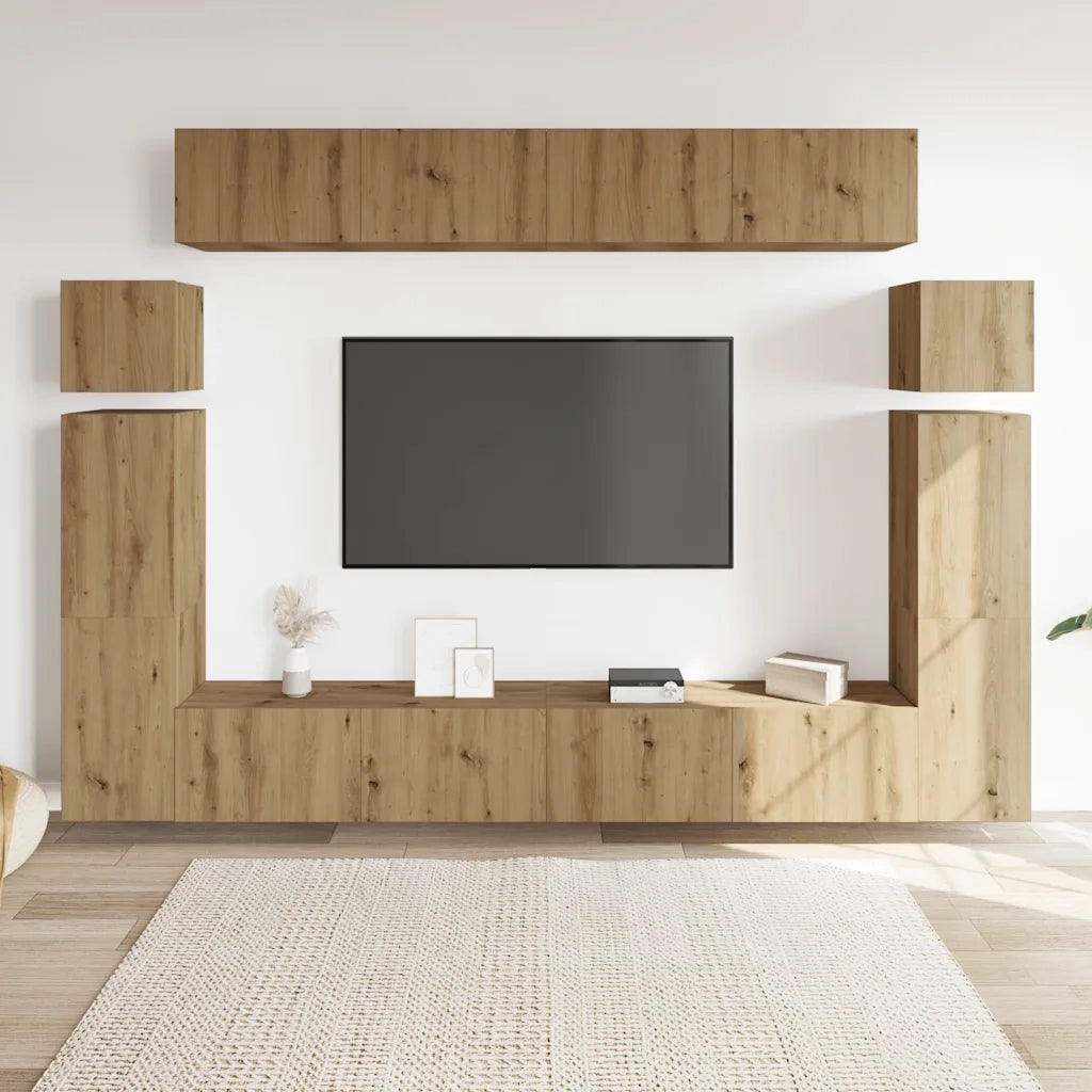 Set Mobile TV 8 pz Montato a Parete Rovere in Legno Multistrato 3329012