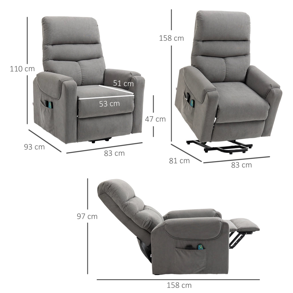 POLTRONA Relax Elettrica con Massaggio, Alzapersona e Riscaldamento, 79x97x103 cm Grigio Scuro