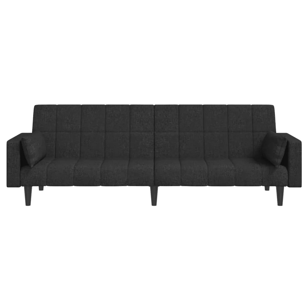 Divano Letto a 2 Posti con 2 Cuscini Nero in Tessuto 375835