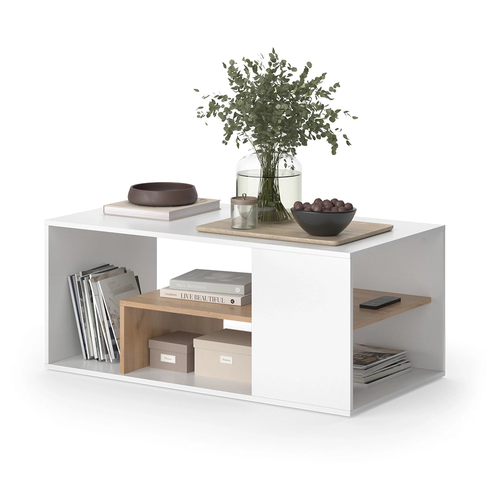 Vicco Tavolino da salotto Rovere bianco/dorato 110 x 59 cm