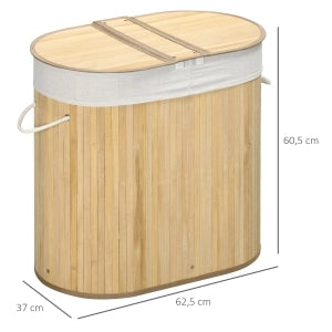 Cesto portabiancheria in bambÃ¹ naturale da 100 L con 2 scomparti e coperchi