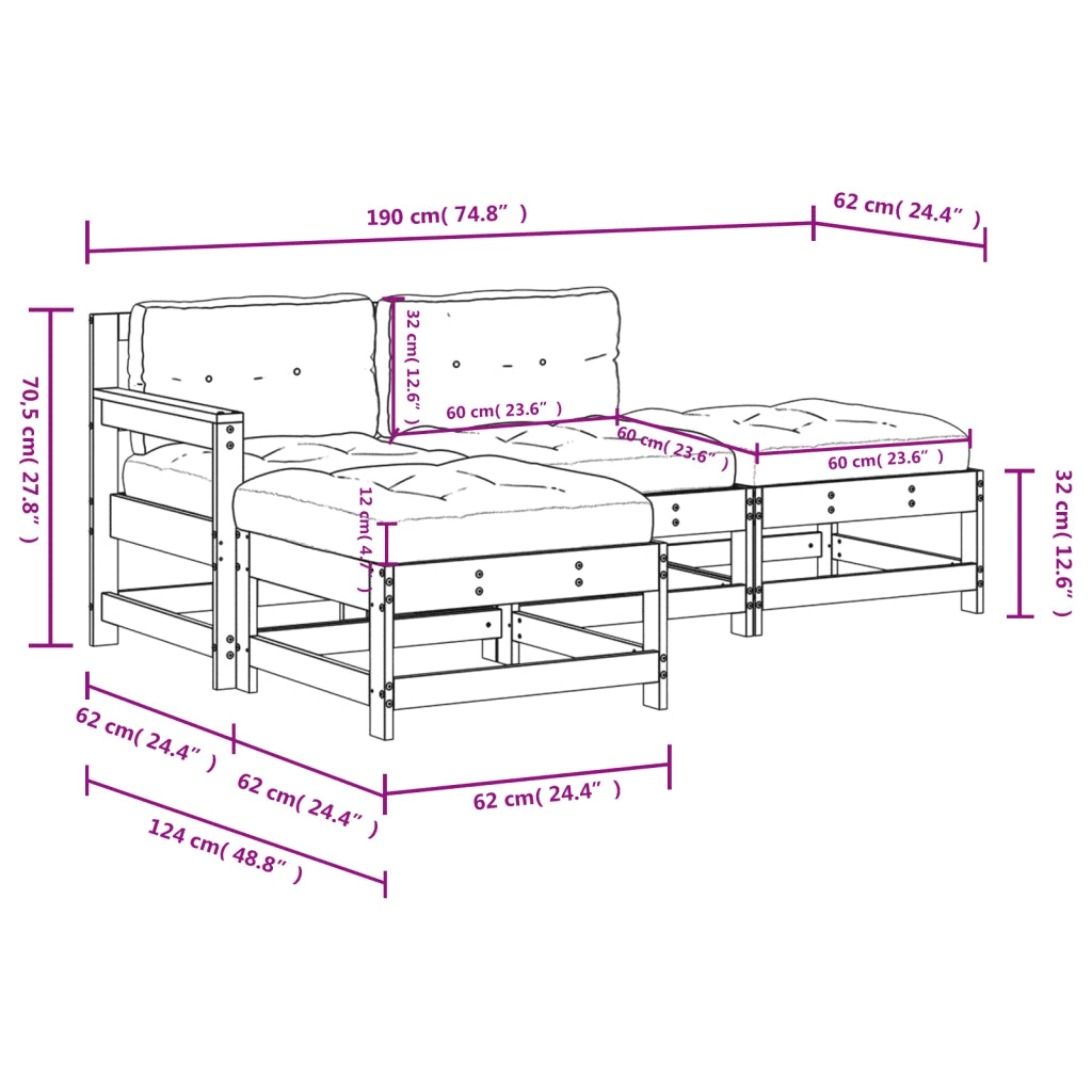 Set Divani da Giardino 4 pz con Cuscini in Legno Massello 3186018