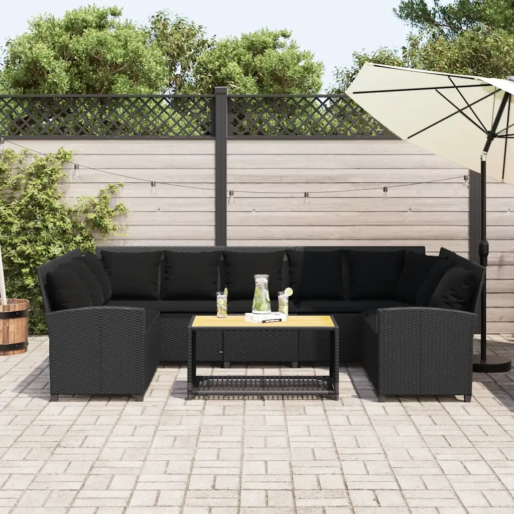 vidaXL Divano da Giardino con Cuscini in Polyrattan Nero