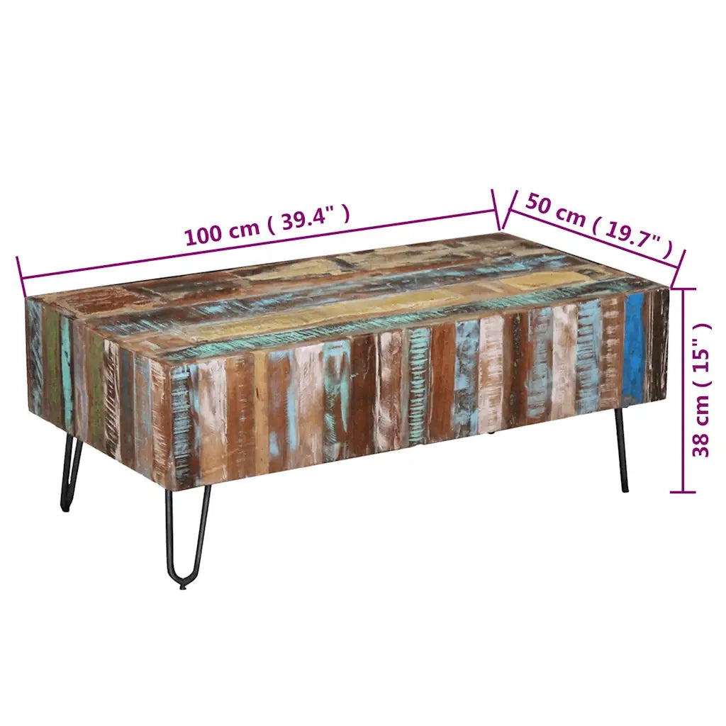 Tavolino da Salotto in Legno Massello Anticato 100x50x38 cm 243455