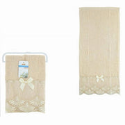 Trade Shop - Asciugamano Bagno Viso Piccolo Cotone Morbido Decorato 35x75cm Beige Scuro 79508 -