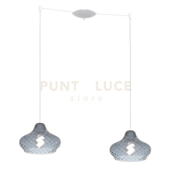 SOSPENSIONE BIANCO 2 LUCI SPOSTABILE VETRI PICCOLI ZAFFIRO 1191BI-S2 SP-ZA