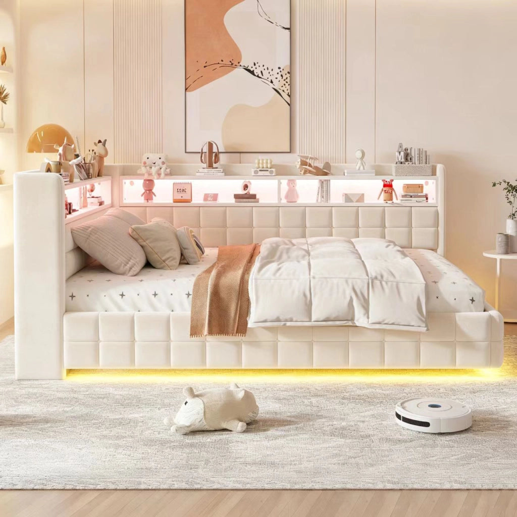 Letto a Divanetto 140x200 cm; Letto Matrimoniale; Contenitore; LED; USB e Tipo C