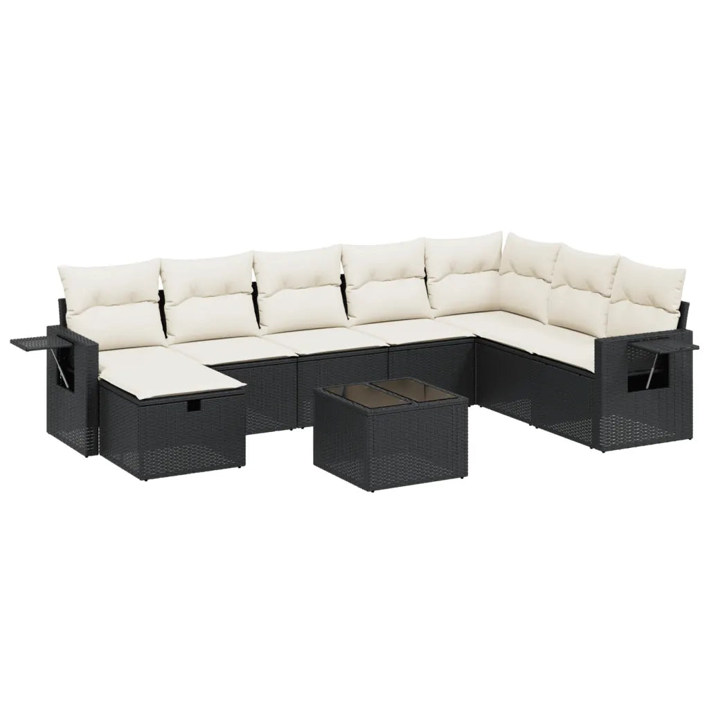 Set Divani da Giardino 9 pz con Cuscini Nero in Polyrattan