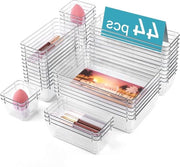 Organizzatori di cassetto trasparenti - Set di 44 pezzi in 4 misure per camera da trucco e accessori da cucina - Organizzatori di cassetto per ufficio in plastica