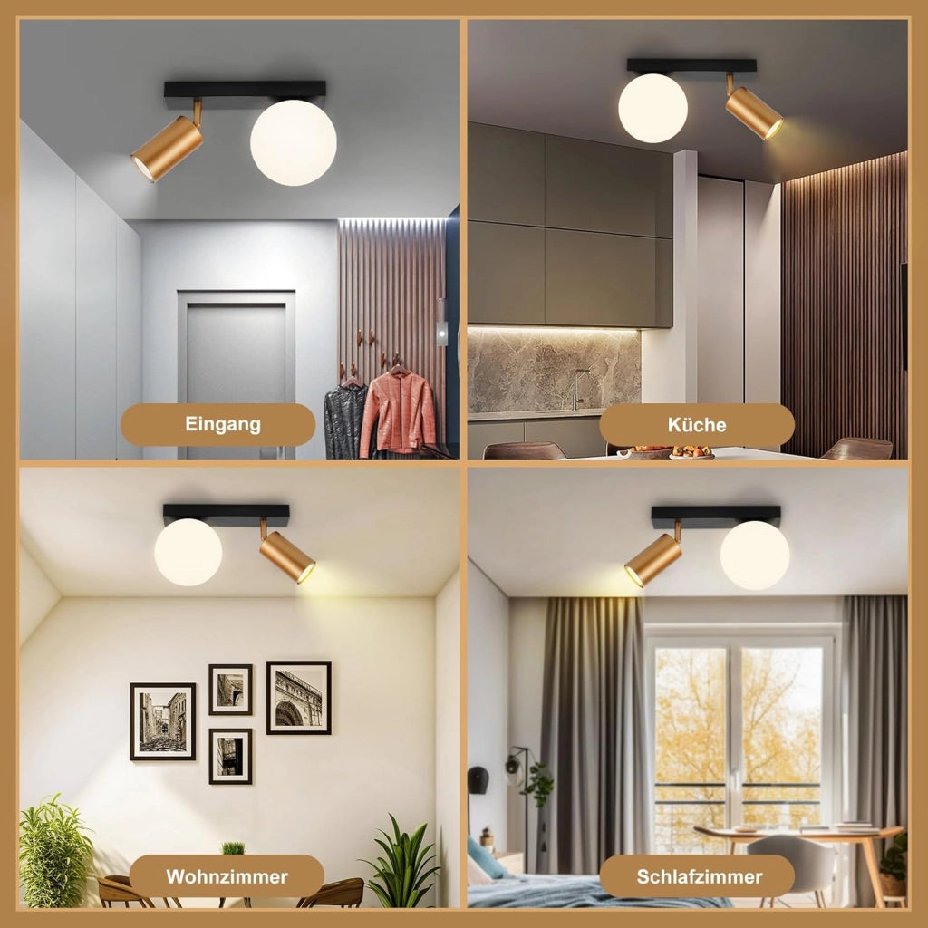 ZMH Faretto da soffitto 2 fiamme E14 moderne metallo sfera vetro 40cm per corridoio cucina