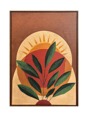 Tela incorniciata botanica Hispanohogar dipinta verde, marrone e beige 90x60