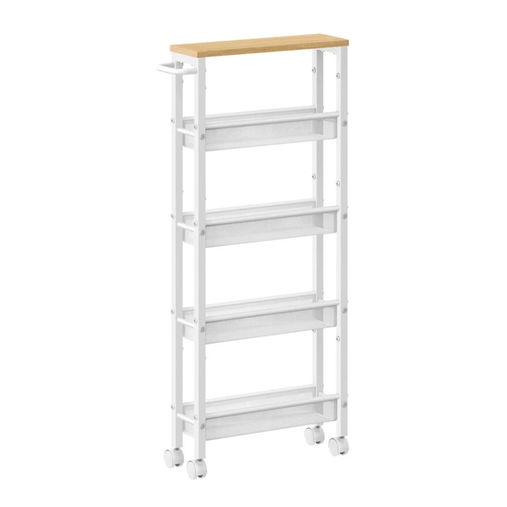 Carrello di servizio ripiano portaoggetti mobile design sottile ruote girevoli a 360° struttura in metallo per cucina soggiorno ufficio bianco 12_0005290