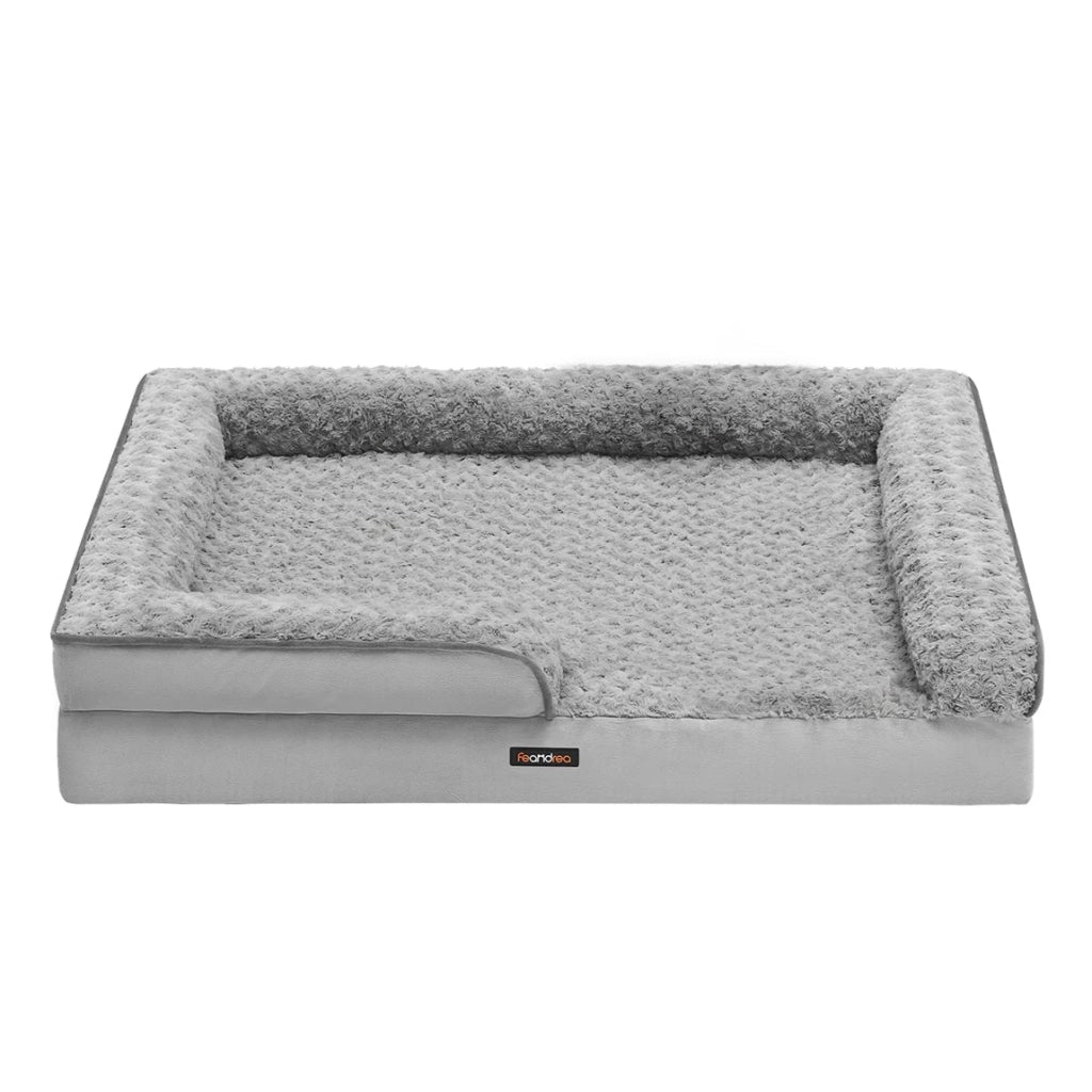 Cuccia per cani cuccia ortopedica per animali domestici schiuma a nido d'ape bordi imbottiti rialzati rivestimento in peluche rimovibile con motivi rosa 106 x 81 x 18 cm grigio 12_0006815