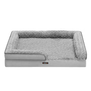 Cuccia per cani cuccia ortopedica per animali domestici schiuma a nido d'ape bordi imbottiti rialzati rivestimento in peluche rimovibile con motivi rosa 106 x 81 x 18 cm grigio 12_0006815