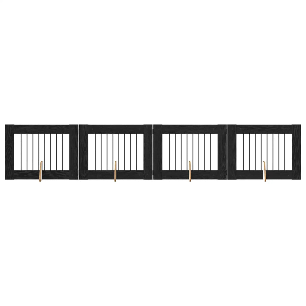 Cancello per cani pieghevole con supporti 4 pz Rovere Nero 892133