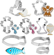 Set di stampi per biscotti in forma di crocifisso per la comunione, 8 pezzi, con stampo per biscotto in forma di pesce e stampo per biscotto in forma di crocifisso per la comunione.
