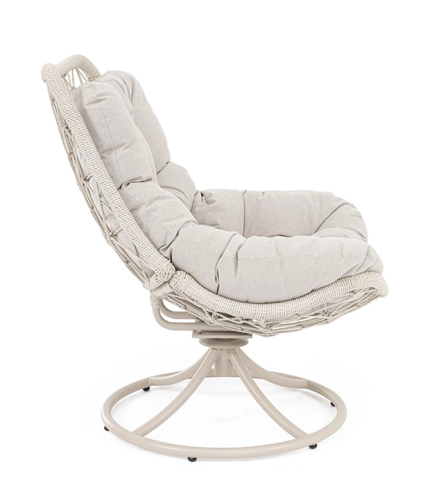 Poltrona Girevole da Esterno con Cuscini 72x83x90h cm in Acciaio e Fibra Sintetica Azores Light