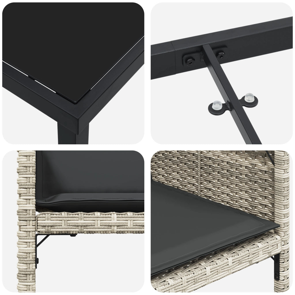 Set da Pranzo da Giardino a 5 Pezzi con Cuscini Grigio Chiaro in Rattan Polimerico