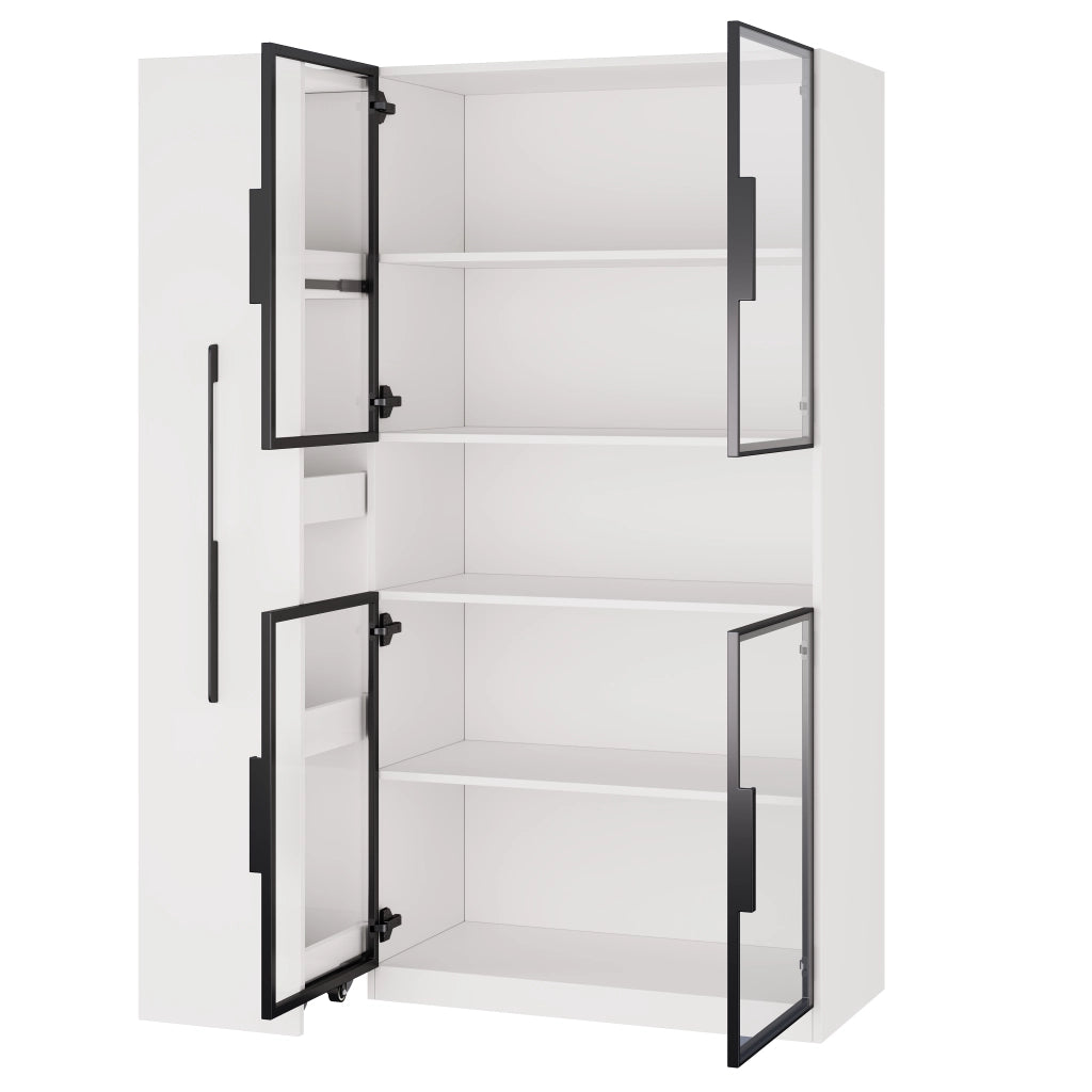 Vetrina alta in MDF bianco 110×35×160 cm con LED a colori, ripiani estraibili e sistema antiribaltamento