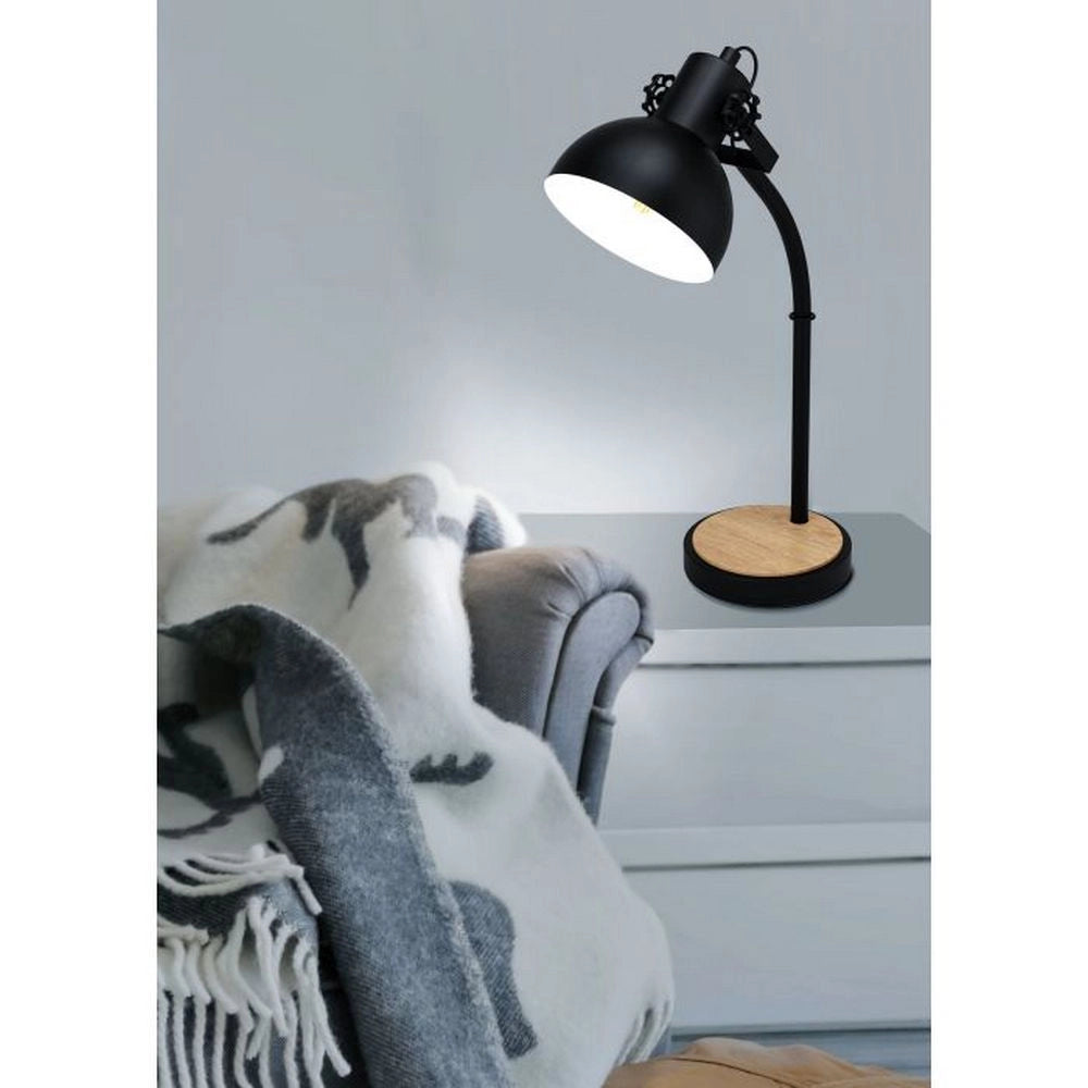 Lampada da Tavolo in Legno e Acciaiio Nero Lubenham Eglo