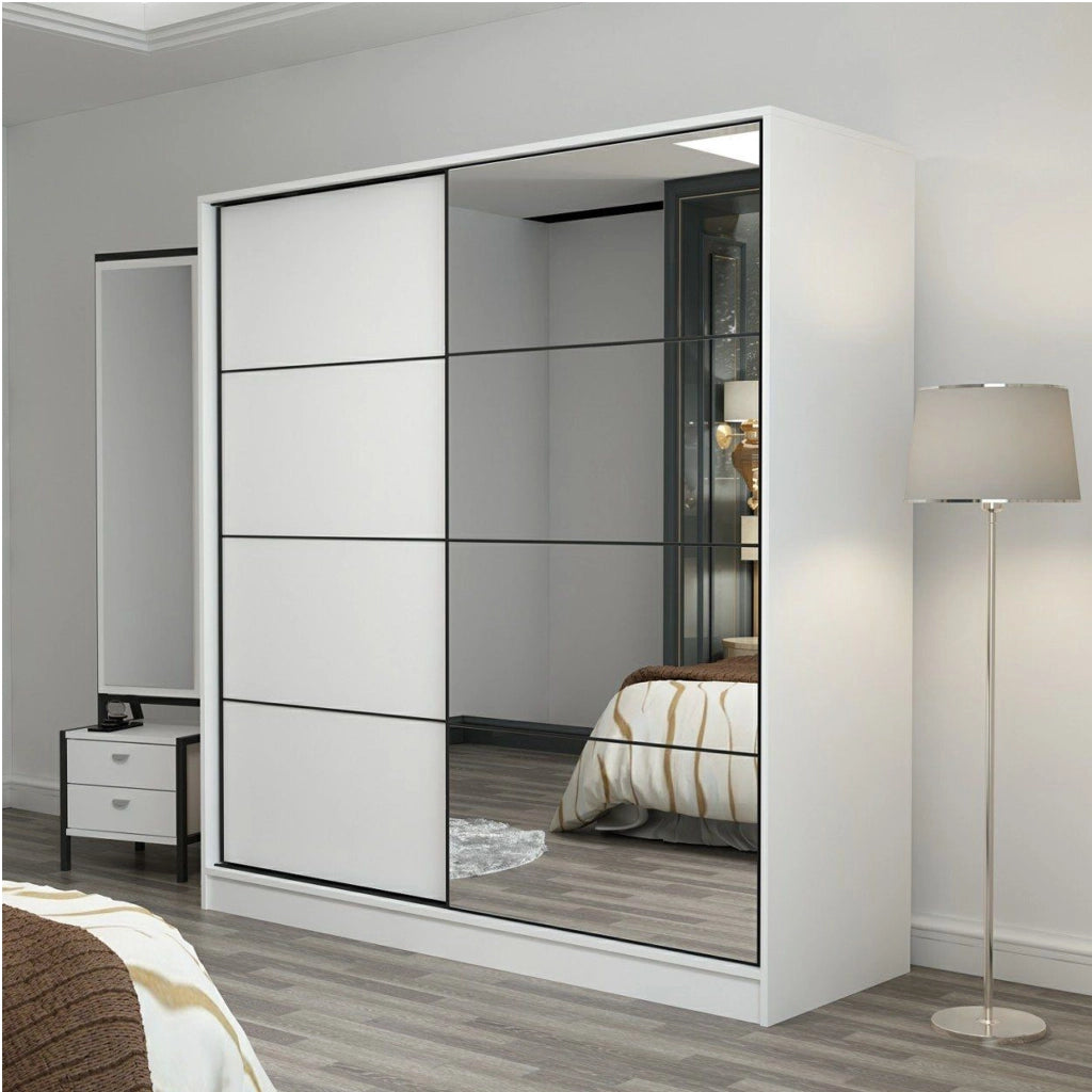 Armadio Camera da Letto Torello, Guardaroba 2 Ante 5 Ripiani, 180x190h cm Bianco