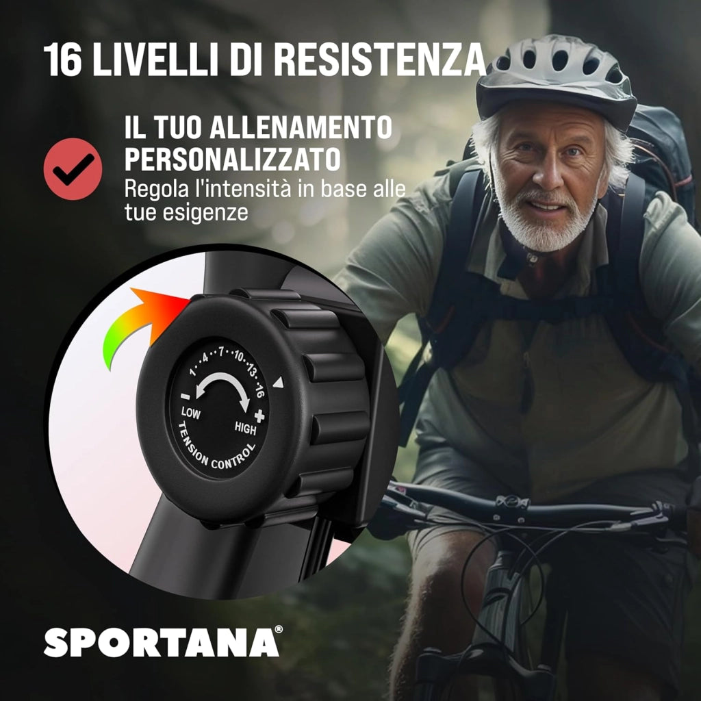 Cyclette Da Casa EAGLE 3 3in Bici Pieghevole Palestra In Casa, Bicicletta da casa Home Trainer, Bici Casa Con Display LCD, 16 Livelli Resistenza, Cinghie Incluse con Ergometro