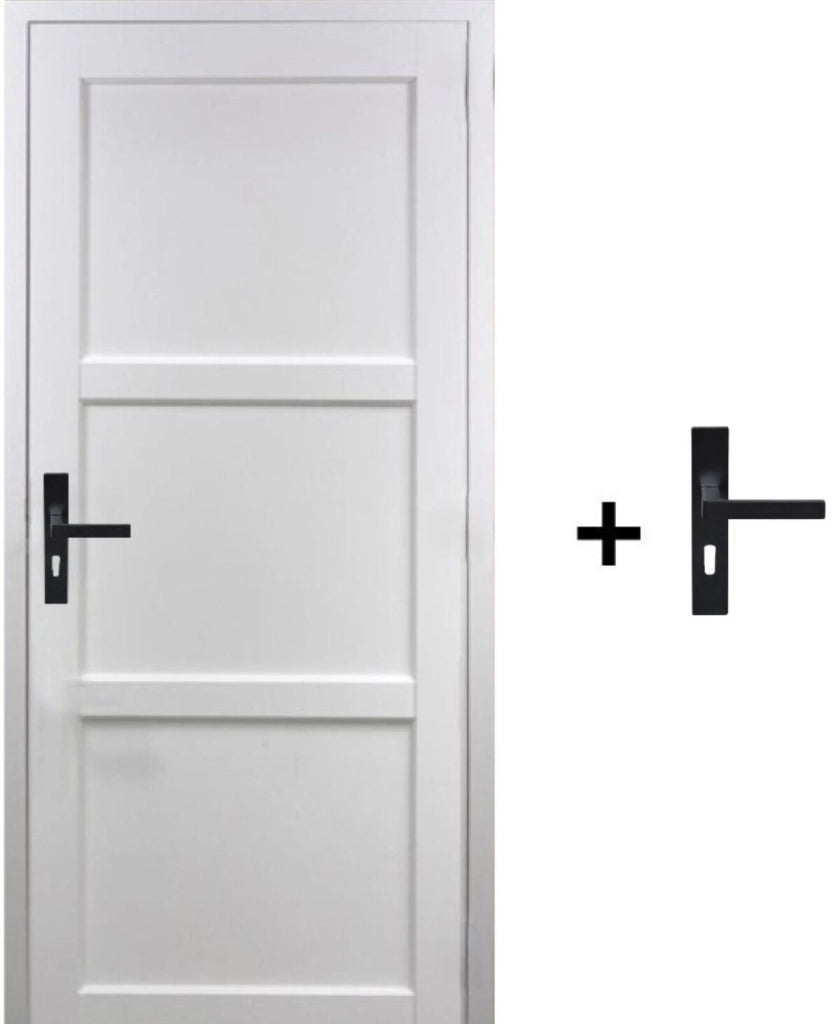 Blocco Porta Korya Bianco 3 Pannelli H204 x L83 Pannello Nervature Spingendo Destra + Maniglia