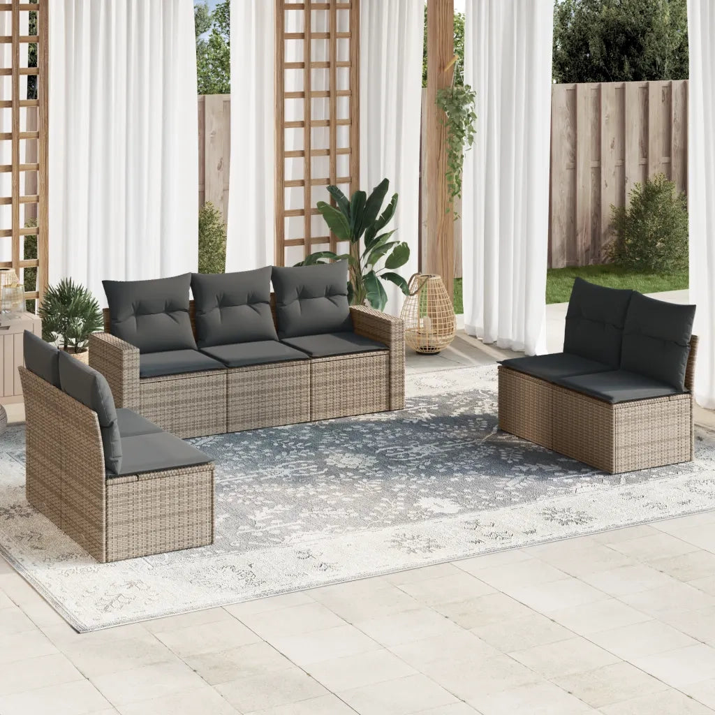 Set Divani da Giardino 7 pz | Set Salotto da Giardino con Cuscini Grigio in Polyrattan