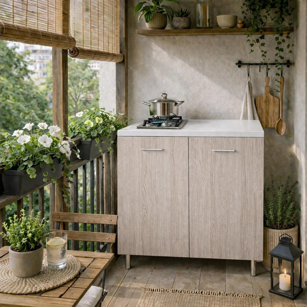 Mobile Cucina con Piano Cottura 2 Fuochi 80x60x85 cm con Piastre in Ghisa Olmo
