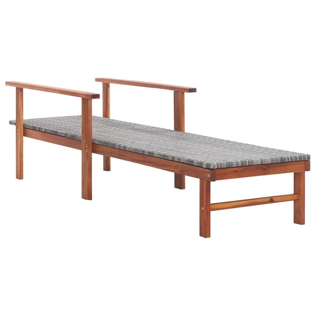 Lettino Prendisole | Sdraio da giardino | Lettino da sole Polyrattan e Legno Massello di Acacia Grigio