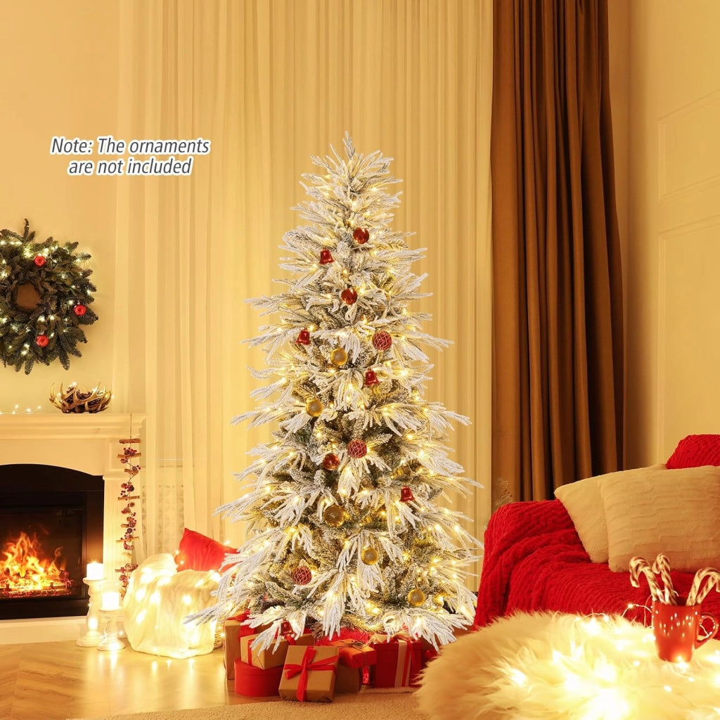 Albero di Natale Artificiale Innevato 180 cm, Albero di Natale Pre-illuminata con 250 Luci LED Bianco Caldo, 594 Punte di Ramo e Supporto in Metallo