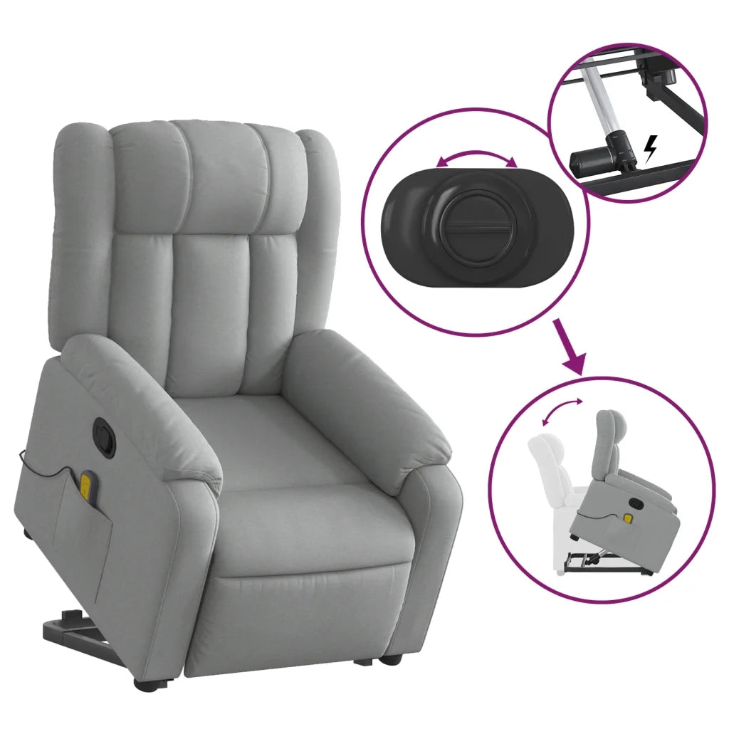 Poltrona | Sedia Relax Alzapersona Massaggi Reclinabile Grigio Chiaro Tessuto